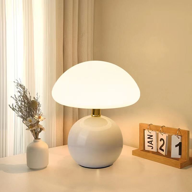 French Cream Mushroom Table Lamp with Adjustable LED Colors – Luxe Lighting
