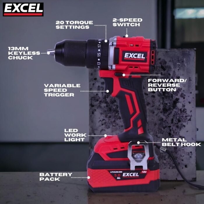 Excel 18V 5 Piece Power Tool Kit with 2 x 4.0Ah Batteries &amp - view 3