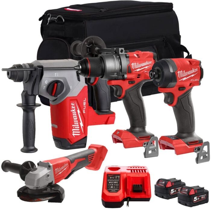 M18FPP4Z-503B 18V Brushless 4 Piece Power Tool Kit With 2 x 5.0Ah Batteries Charger &amp