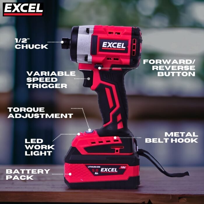 Excel 18V 5 Piece Power Tool Kit with 2 x 4.0Ah Batteries &amp - view 5