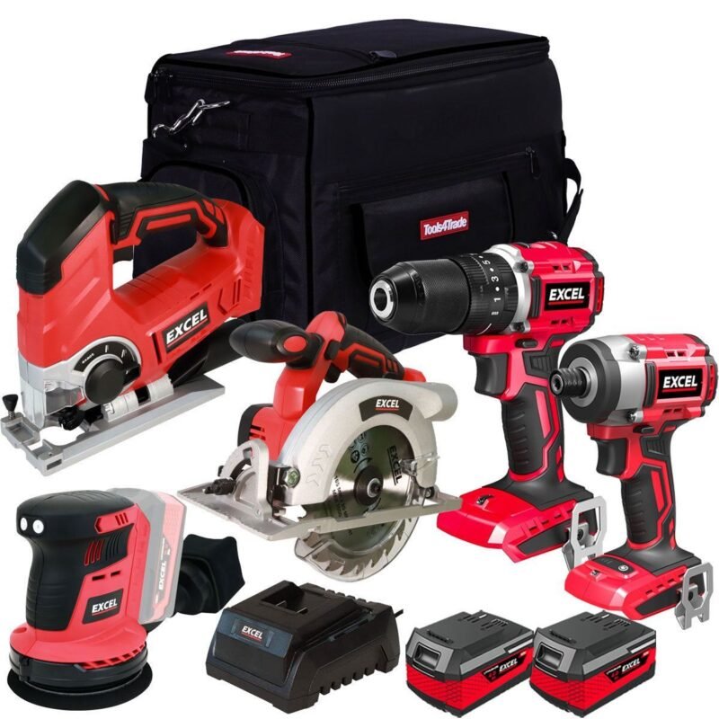 Excel 18V 5 Piece Power Tool Kit with 2 x 4.0Ah Batteries &amp